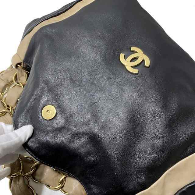 シャネル チェーン トートバッグ ブラック ベージュ ゴールド ココマーク レザー ラムスキン 中古 7番台 CHANEL 黒 ビッグチェーン  バイの通販はau PAY マーケット - フリマハイクラス | au PAY マーケット－通販サイト