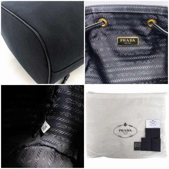 プラダ 2way バケット バッグ ブラック ゴールド NERO 1BH097 巾着 ジャガード キャンバス レザー 中古 PRADA 黒 ハンドバッグ ショルダ