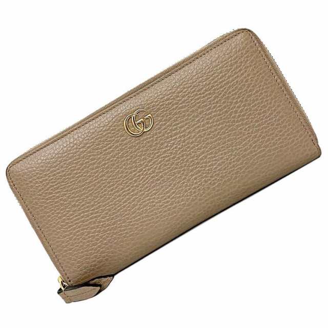 グッチ ラウンドファスナー 長財布 ピンクベージュ ゴールド マーモント 456117 美品 財布 レザー 中古 GUCCI GG ロゴ ワンポイント ファ