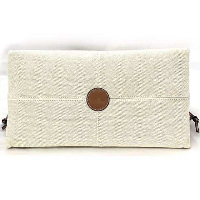 ロエベ クッション トート スモール ナチュラル ベージュ ブラウン アナグラム 330.02AB90 美品 キャンバス レザー 中古 LOEWE 軽い 大きめ シンプル 肩掛け 大容量 定番 人気 茶色 レディース お洒落 高級感 上品 カジュアル マチ有 ブランド 本物 鑑定済み