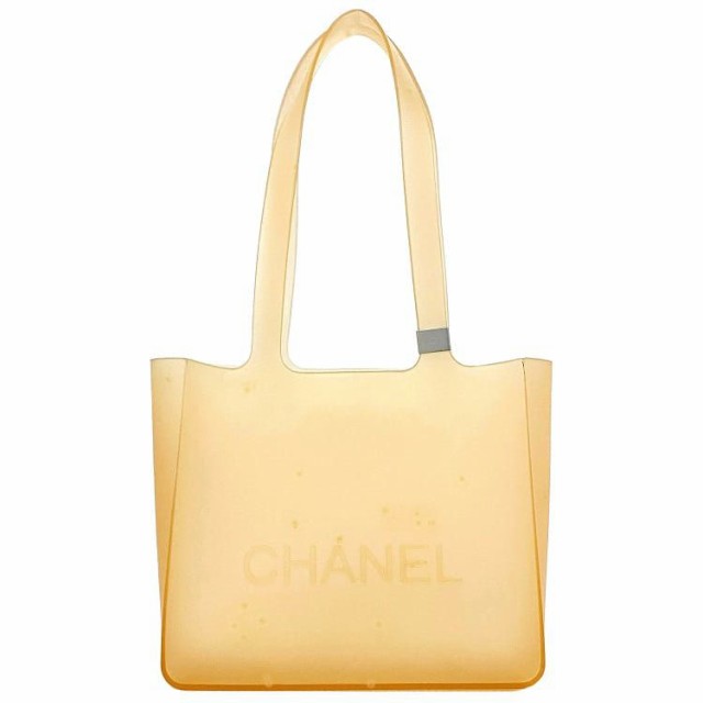 シャネル トートバッグ オレンジ ベージュ ミニ ロゴ ラバー 中古 CHANEL 肩掛け ラバートート 軽い クリア 定番 人気 女性 レディース