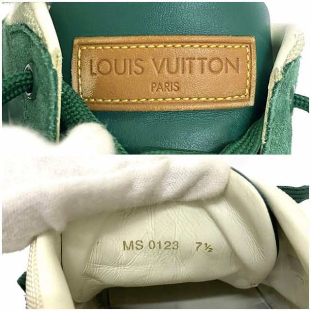 ルイ ヴィトン スニーカー グリーン ホワイト 美品 26.0cm スエード ラバー キャンバス 中古 LOUIS VUITTON メンズ 靴 LV  7 1/2 ロゴ ヴ｜au PAY マーケット