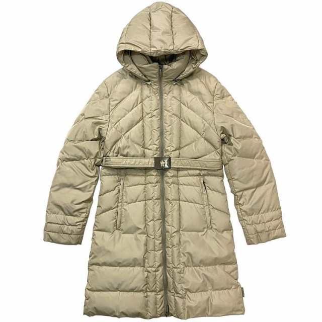 モンクレール ダウンコート ベージュ 49328 クリーニング済み アウター XS ダウン フェザー 中古 MONCLER ファスナー フード 長袖 ロング