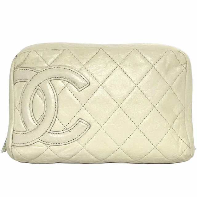 シャネル ポーチ ホワイト マトラッセ 美品 小物入れ ココマーク レザー 中古 12番台 CHANEL ファスナー カンボン キルティング ロゴ コ