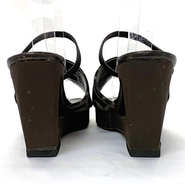 フェンディ サンダル カーキ ブラウン ズッカ ヒール 22.5cm ナイロン レザー 中古 FENDI アパレル レディース FF ロゴ ヴィンテージ レア 通勤 通学 シューズ 靴 女性 レディース 美脚 脚長 革 茶色 シンプル カジュアル お洒落 高級感 ブランド 本物 鑑定済み