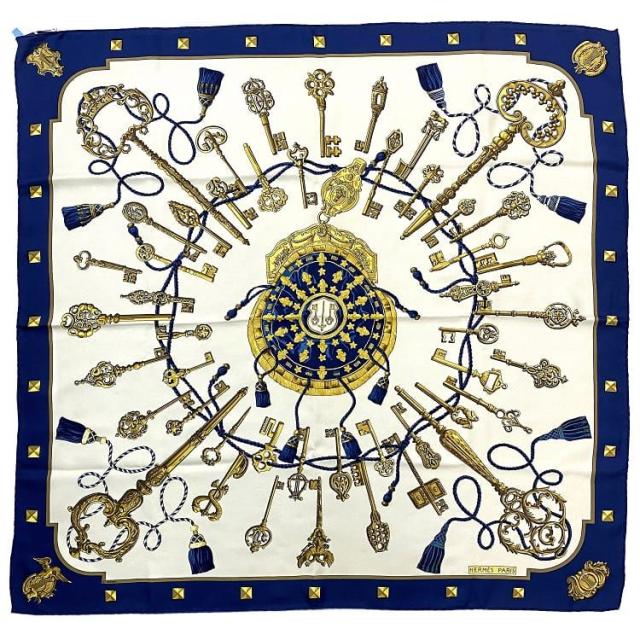 エルメス 美品 スカーフ エルメス スカーフ カレ 90 ホワイト ネイビー