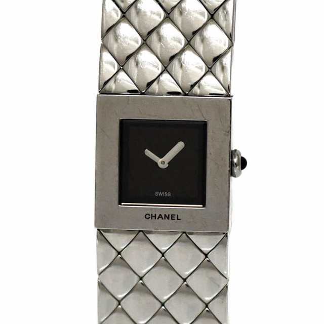 シャネル 腕時計 マトラッセ ブラック シルバー H0009 美品 時計 SS 中古 クオーツ CHANEL レディース スクエア ウォッチ ヴィンテージ