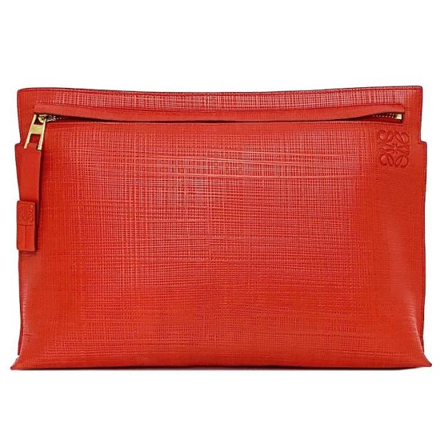 LOEWE オレンジレザー クラッチバッグ ファスナー付き