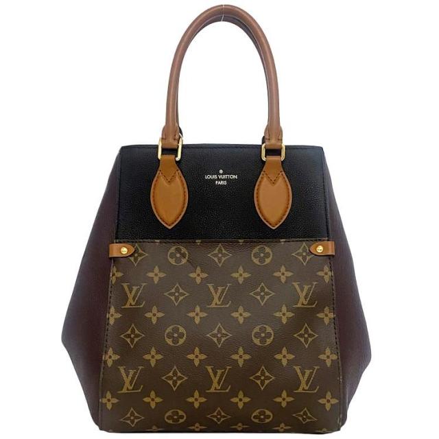 ルイ ヴィトン トートバッグ フォールド トート ＭＭ ブラウン ブラック ノワール ワイン モノグラム M45409 美品 モノグラムキャンバス 中古 ICタグ反応有 LOUIS VUITTON ハンドバッグ マグネット ロゴ スクエア 茶色 自立 マチ ブランド 本物 鑑定済み