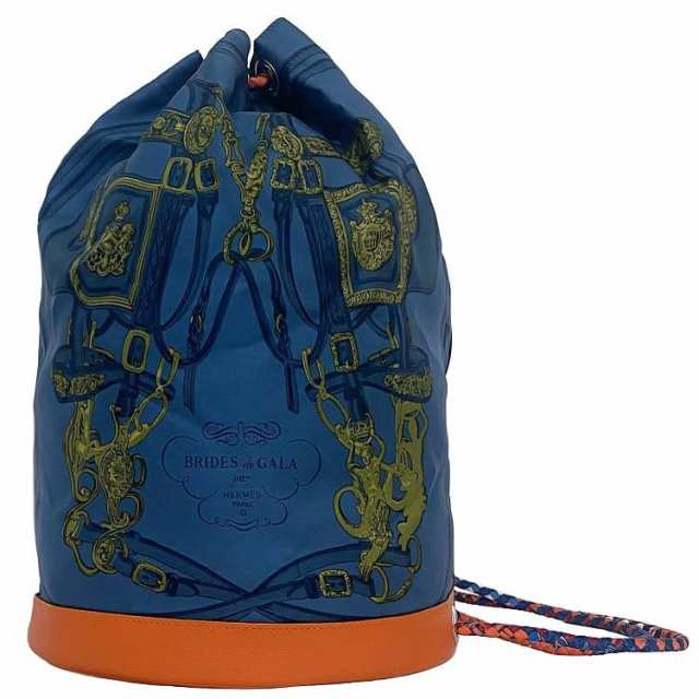 エルメス 巾着 バッグ ソワクール 22 ブルー BRIDES de GALA 美品 リュック レザー シルク 中古 □G刻印 HERMES ヴィンテージ 肩掛け 鞄の通販は