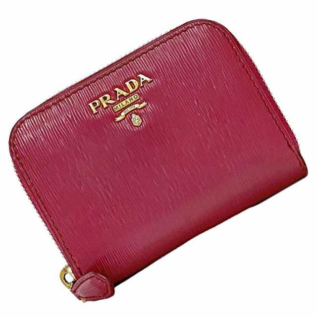 プラダ コインケース ピンク 1MM268 小銭入れ 財布 レザー 中古 PRADA ミニ ファスナー ウォレット ロゴ ワンポイント 定番 人気 女性 レの通販は