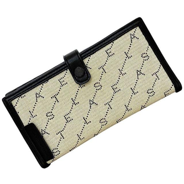 ステラマッカートニー 二つ折り 長財布 ベージュ ブラック 財布 ロゴ キャンバス レザー 中古 STELLA McCARTNEY 総柄 ホック 折り財布 キャンバス財布 箱付き 定番 人気 女性 レディース カジュアル シンプル お洒落 ブランド財布 上品 ブランド 本物 鑑定済みの通販は