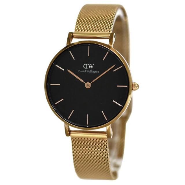 ダニエルウェリントン 腕時計 クラシック ペティート ゴールド ブラック E32R3 ec-19964 美品 時計 SS 中古 クオーツ Daniel Wellington 32mm 丸文字盤 電池式 メッシュメタル 人気 シンプル カジュアル 上品 お洒落 エレガント ブランド 本物 鑑定済みの通販は