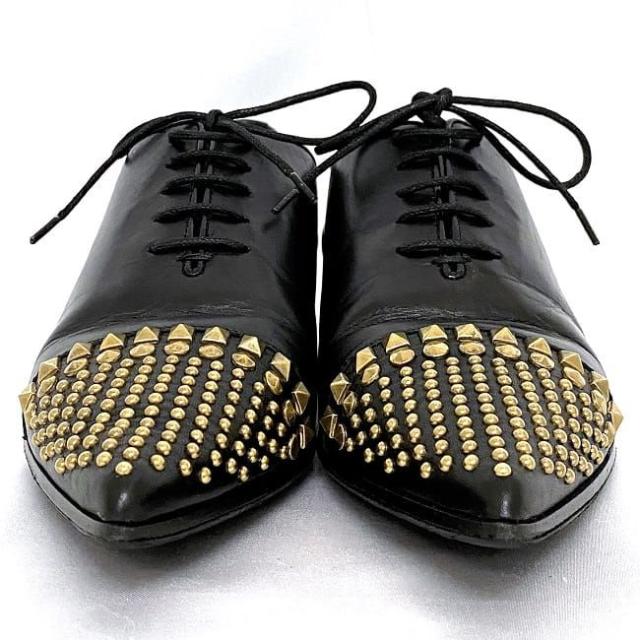 グッチ シューズ ブラック ec-20040 美品 22.5cm レディース レザー GP スタッズ 中古 GUCCI ポインテッドトゥ 靴 ローシューズ ローファー 黒 人気 女性 クラシック 上品 ブランドシューズ ゴールドスタッズ カジュアル お洒落 上品 ブランド 本物 鑑定済み