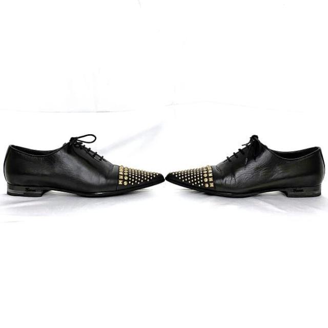 グッチ シューズ ブラック ec-20040 美品 22.5cm レディース レザー GP スタッズ 中古 GUCCI ポインテッドトゥ 靴 ローシューズ ローファー 黒 人気 女性 クラシック 上品 ブランドシューズ ゴールドスタッズ カジュアル お洒落 上品 ブランド 本物 鑑定済み