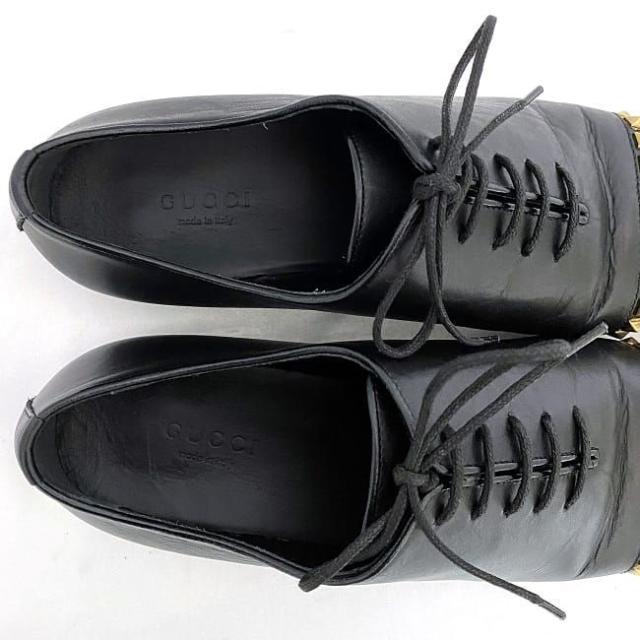 グッチ シューズ ブラック ec-20040 美品 22.5cm レディース レザー GP スタッズ 中古 GUCCI ポインテッドトゥ 靴 ローシューズ ローファー 黒 人気 女性 クラシック 上品 ブランドシューズ ゴールドスタッズ カジュアル お洒落 上品 ブランド 本物 鑑定済み