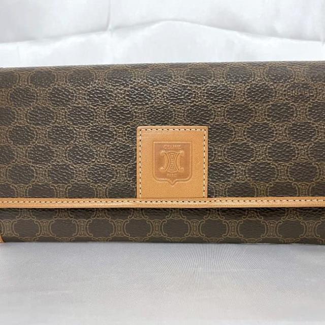 セリーヌ 二つ折り 長財布 ブラウン マカダム ec-20087 財布 美品 PVC