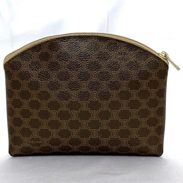 セリーヌ ポーチ ブラウン マカダム ec-20272 小物入れ PVC レザー 中古 M/00/2 CELINE ファスナー 総柄 ヴィンテージ ロゴ 定番 人気 女性 レディース コンパクト ミニ 革 小さめ 小物 茶色 シンプル お洒落 レトロ エレガント 高級感 ブランド 本物 鑑定済み