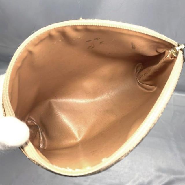 セリーヌ ポーチ ブラウン マカダム ec-20272 小物入れ PVC レザー 中古 M/00/2 CELINE ファスナー 総柄 ヴィンテージ ロゴ 定番 人気 女性 レディース コンパクト ミニ 革 小さめ 小物 茶色 シンプル お洒落 レトロ エレガント 高級感 ブランド 本物 鑑定済み