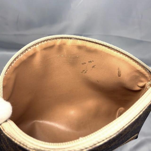 セリーヌ ポーチ ブラウン マカダム ec-20272 小物入れ PVC レザー 中古 M/00/2 CELINE ファスナー 総柄 ヴィンテージ ロゴ 定番 人気 女性 レディース コンパクト ミニ 革 小さめ 小物 茶色 シンプル お洒落 レトロ エレガント 高級感 ブランド 本物 鑑定済み
