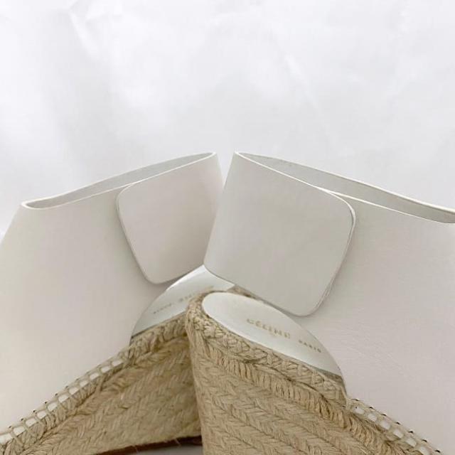 セリーヌ サンダル ウェッジソール ヒール ホワイト 313853 ec-20284 美品 21.0cm レザー 中古 CELINE アパレル エスパドリーユ オープントゥ ブーティー 9cmヒール 定番 人気 白 爽やか 革 脚長 美脚 夏 春 シンプル お洒落 カジュアル ブランド 本物 鑑定済み