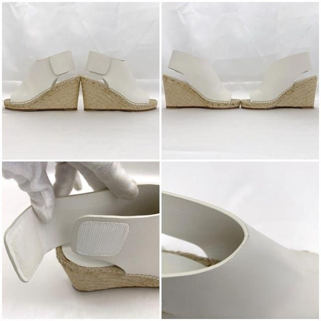セリーヌ サンダル ウェッジソール ヒール ホワイト 313853 ec-20284 美品 21.0cm レザー 中古 CELINE アパレル エスパドリーユ オープントゥ ブーティー 9cmヒール 定番 人気 白 爽やか 革 脚長 美脚 夏 春 シンプル お洒落 カジュアル ブランド 本物 鑑定済み