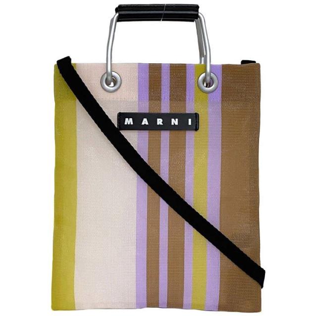 マルニ 2way ショルダーバッグ ブラウン ライトピンク ec-20400 美品 メッシュ ナイロン レザー 中古 MARNI ミニバッグ 斜め掛け 軽い ストライプ 定番 人気 女性 レディース 小さい コンパクト ミニ カラフル シンプル カジュアル 上品 ブランド 本物 鑑定済み