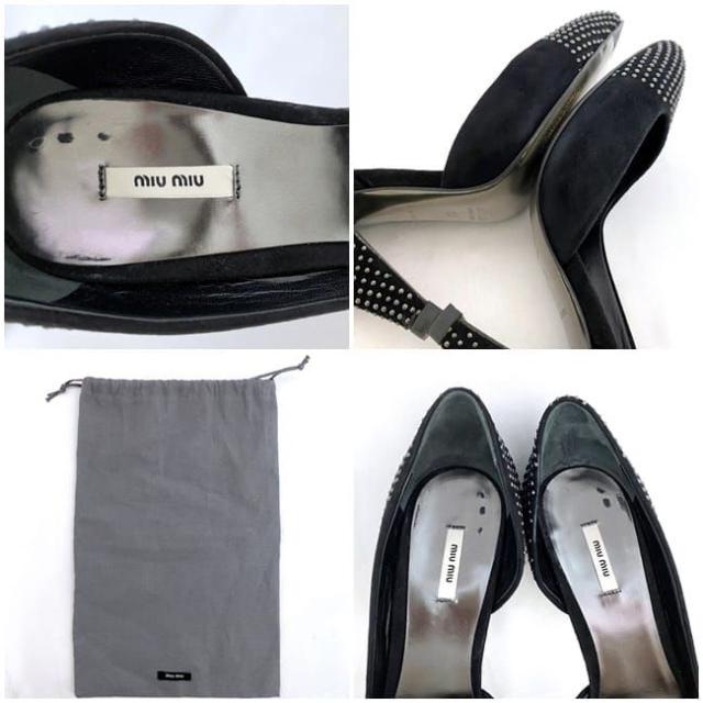 ミュウミュウ パンプス ブラック ec-20407 美品 22.0cm レザー スタッズ 中古 miu miu アパレル 靴 レディース シューズ ピンヒール 定番 人気 女性 シンプル お洒落 革 黒 通勤 通学 ビジネス 9cmヒール エレガント 華やか 高級感 上品 ブランド 本物 鑑定済み