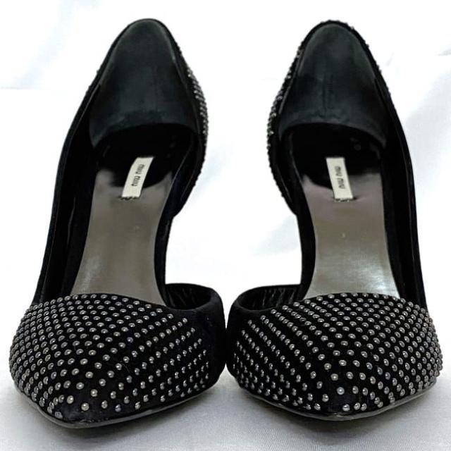 ミュウミュウ パンプス ブラック ec-20407 美品 22.0cm レザー スタッズ 中古 miu miu アパレル 靴 レディース シューズ ピンヒール 定番 人気 女性 シンプル お洒落 革 黒 通勤 通学 ビジネス 9cmヒール エレガント 華やか 高級感 上品 ブランド 本物 鑑定済み