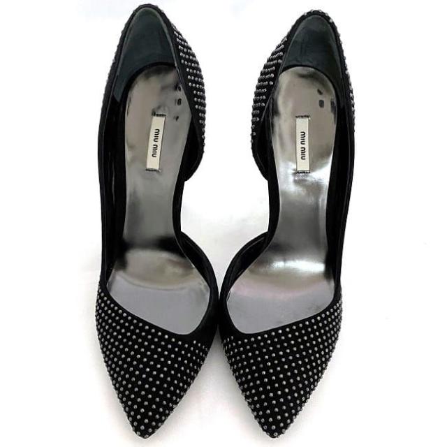ミュウミュウ パンプス ブラック ec-20407 美品 22.0cm レザー スタッズ 中古 miu miu アパレル 靴 レディース シューズ ピンヒール 定番 人気 女性 シンプル お洒落 革 黒 通勤 通学 ビジネス 9cmヒール エレガント 華やか 高級感 上品 ブランド 本物 鑑定済み