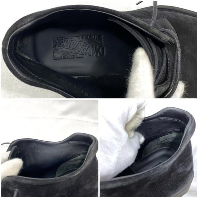 サルヴァトーレ フェラガモ ブーツ ブラック ec-20556 美品 24.5cm メンズ スエード レザー 中古 Salvatore Ferragamo 靴 7 男性 レースアップ チャッカブーツ 定番 人気 黒 シンプル 革 お洒落 カジュアル エレガント 通勤 通学 上品 ブランド 本物 鑑定済み