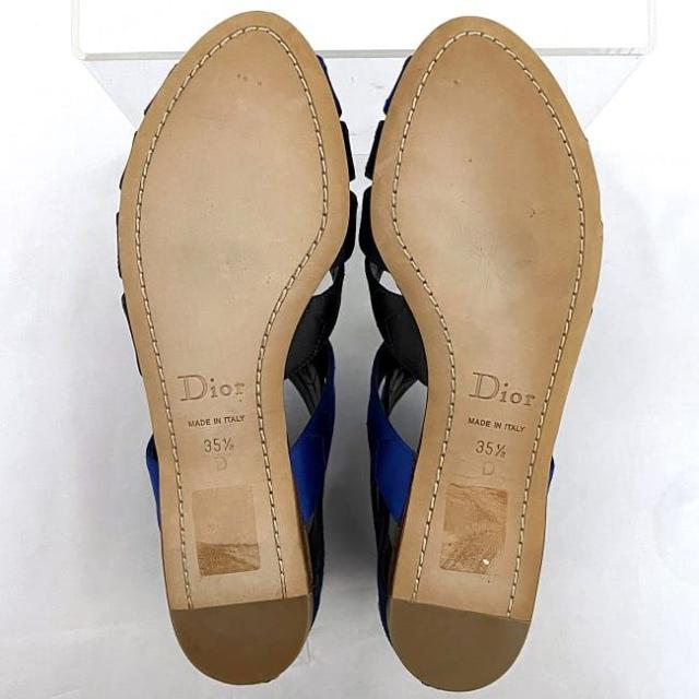 クリスチャン ディオール グルカ サンダル シルバー ブルー ネイビー ec-20571 靴 22.5cm 美品 レザー 中古 Christian Dior アパレル レディース  ヴィンテージ シューズ ぺたんこ 定番 人気 レディース 革 青 紺色 お洒落 カジュアル ブランド 本物 鑑定済み