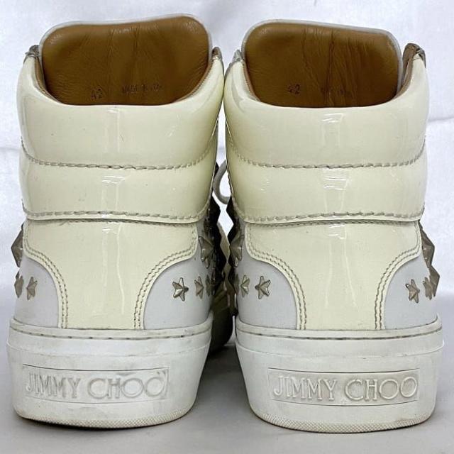 ジミーチュウ スニーカー ベルグラビア ホワイト ec-20603 靴 27.0cm 星 BELGRAVI レザー エナメル 中古 JIMMY CHOO アパレル スター スタッズ パテント ハイカット メンズ 白 革 箱付き シューズ シンプル カジュアル お洒落　高級感 ブランド 本物 鑑定済み