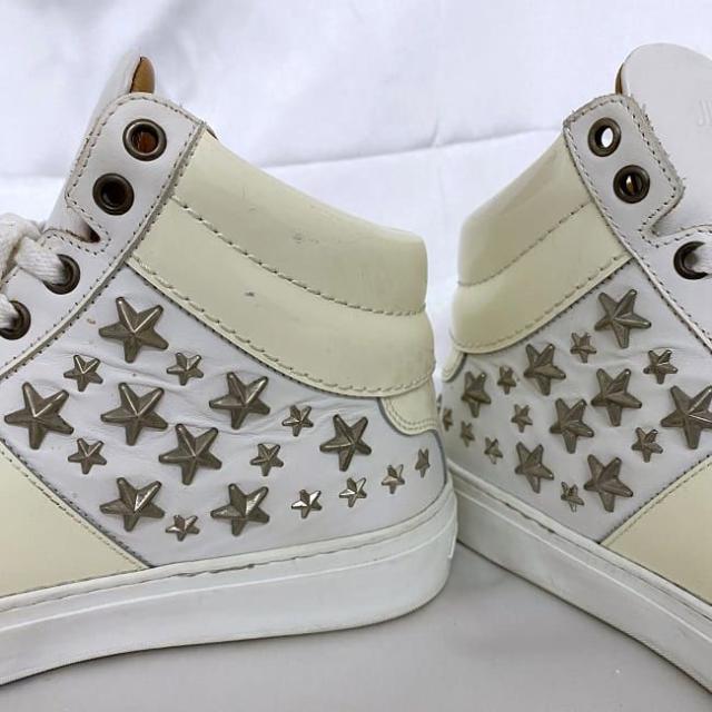 ジミーチュウ スニーカー ベルグラビア ホワイト ec-20603 靴 27.0cm 星 BELGRAVI レザー エナメル 中古 JIMMY CHOO アパレル スター スタッズ パテント ハイカット メンズ 白 革 箱付き シューズ シンプル カジュアル お洒落　高級感 ブランド 本物 鑑定済み