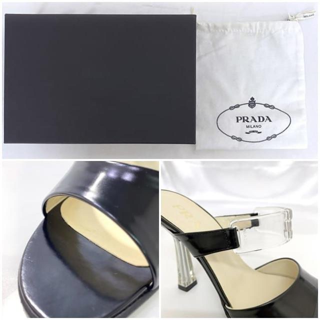 プラダ ミュール ブラック クリア 22578R ec-20604 35 21.0cm 未使用 レザー プラスチック 中古 PRADA アパレル レディース シューズ ピンヒール ヴィンテージ 箱付き 箱有 人気 エレガント 高級感 上品 女性 お洒落 黒 フォーマル ブランド 本物 鑑定済み