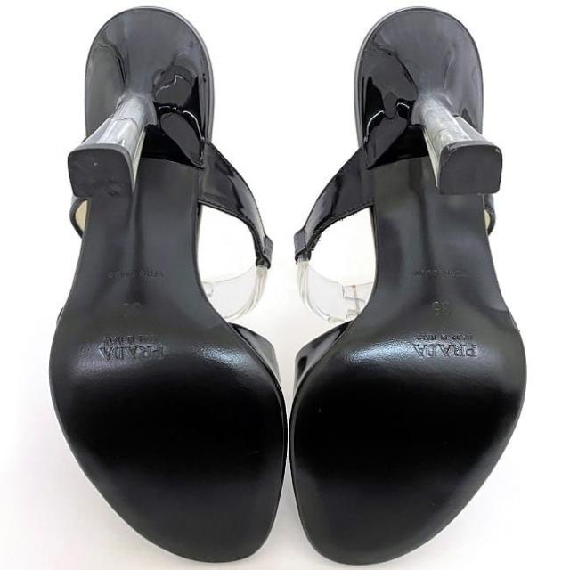 プラダ ミュール ブラック クリア 22578R ec-20604 35 21.0cm 未使用 レザー プラスチック 中古 PRADA アパレル レディース シューズ ピンヒール ヴィンテージ 箱付き 箱有 人気 エレガント 高級感 上品 女性 お洒落 黒 フォーマル ブランド 本物 鑑定済み