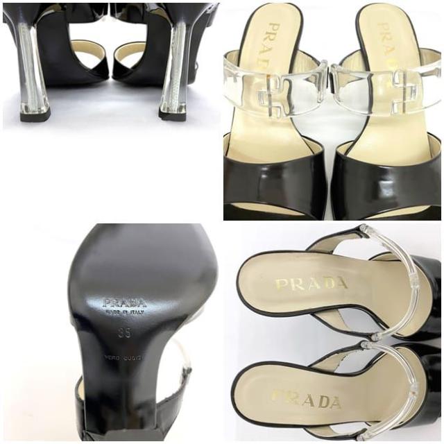 プラダ ミュール ブラック クリア 22578R ec-20604 35 21.0cm 未使用 レザー プラスチック 中古 PRADA アパレル レディース シューズ ピンヒール ヴィンテージ 箱付き 箱有 人気 エレガント 高級感 上品 女性 お洒落 黒 フォーマル ブランド 本物 鑑定済み