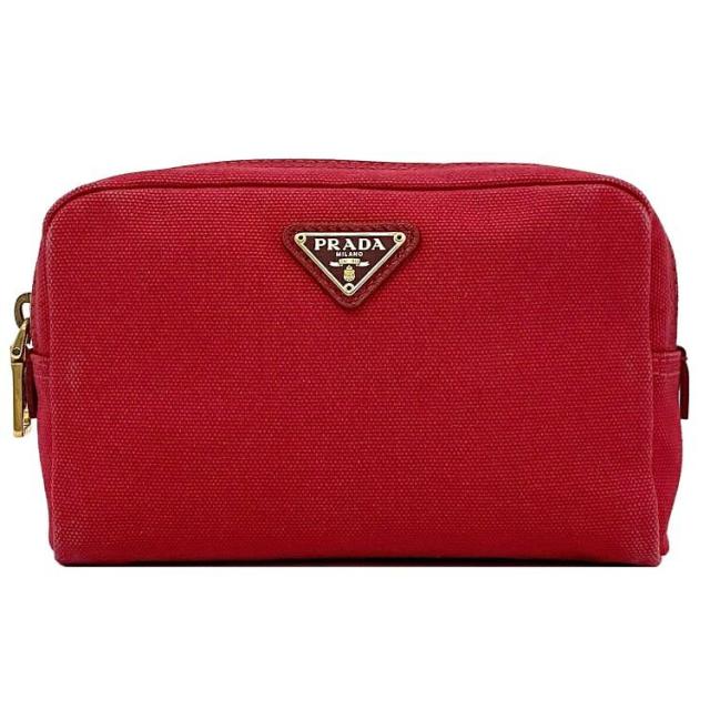 プラダ ポーチ レッド 1NA021 ec-20709 美品 小物入れ キャンバス 中古 PRADA ファスナー トライアングル ロゴ プレート 定番 人気 赤 小物 女性 レディース コンパクト 小さい コスメポーチ 化粧品 シンプル お洒落 ワンポイント 上品 ブランド 本物 鑑定済みの通販は 13,104円