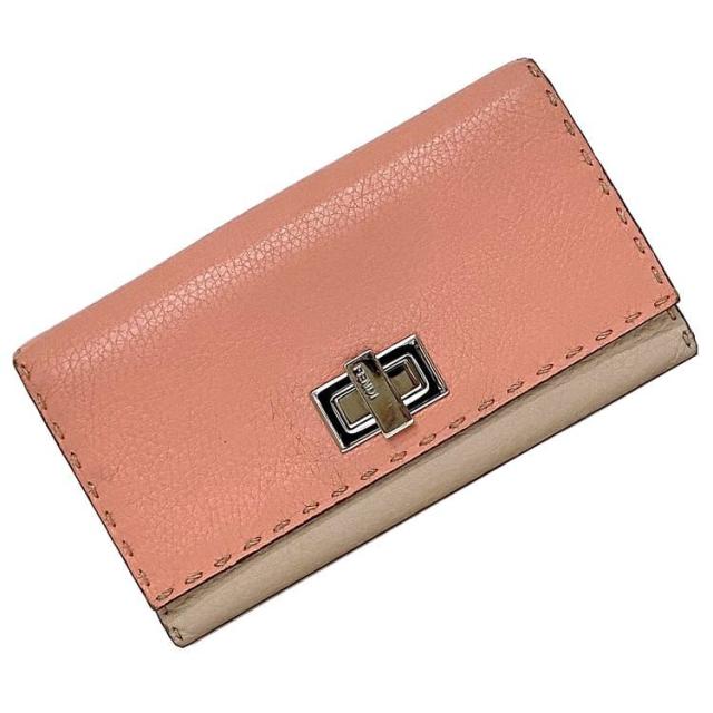 FENDI セレリアピンク レザー 二つ折り財布 FENDI セレリアピンク レザー 二つ折り財布
