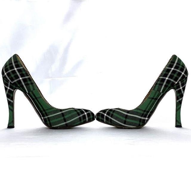 ボッテガヴェネタ パンプス グリーン チェック 美品 24.0cm キャンバス レザー 中古 BOTTEGA VENETA ピンヒール レディース 靴 アパレル 定番 人気 女性 緑色 チェック柄 ヒール お洒落 カジュアル 革 ブランドシューズ エレガント 上品 ブランド 本物 鑑定済み