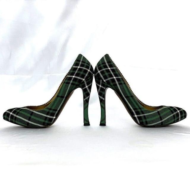 ボッテガヴェネタ パンプス グリーン チェック 美品 24.0cm キャンバス レザー 中古 BOTTEGA VENETA ピンヒール レディース 靴 アパレル 定番 人気 女性 緑色 チェック柄 ヒール お洒落 カジュアル 革 ブランドシューズ エレガント 上品 ブランド 本物 鑑定済み