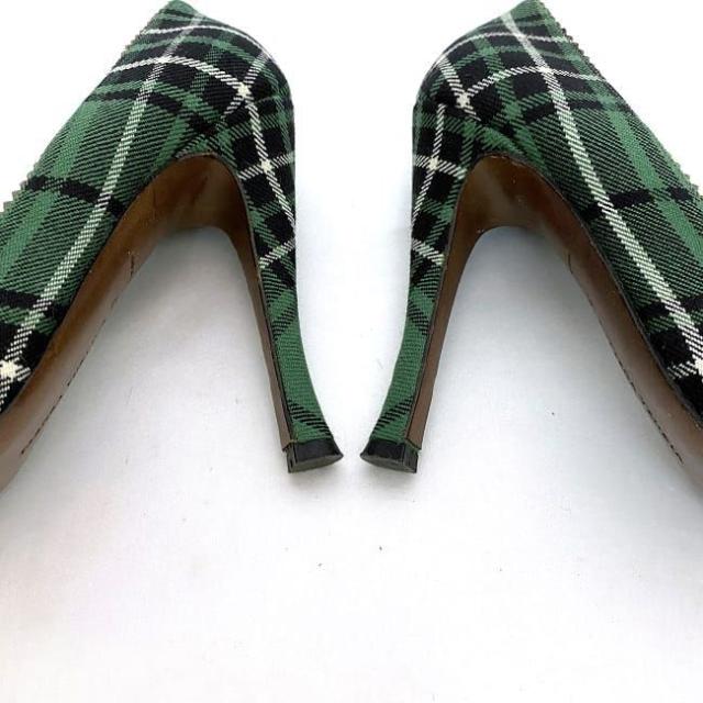 ボッテガヴェネタ パンプス グリーン チェック 美品 24.0cm キャンバス レザー 中古 BOTTEGA VENETA ピンヒール レディース 靴 アパレル 定番 人気 女性 緑色 チェック柄 ヒール お洒落 カジュアル 革 ブランドシューズ エレガント 上品 ブランド 本物 鑑定済み