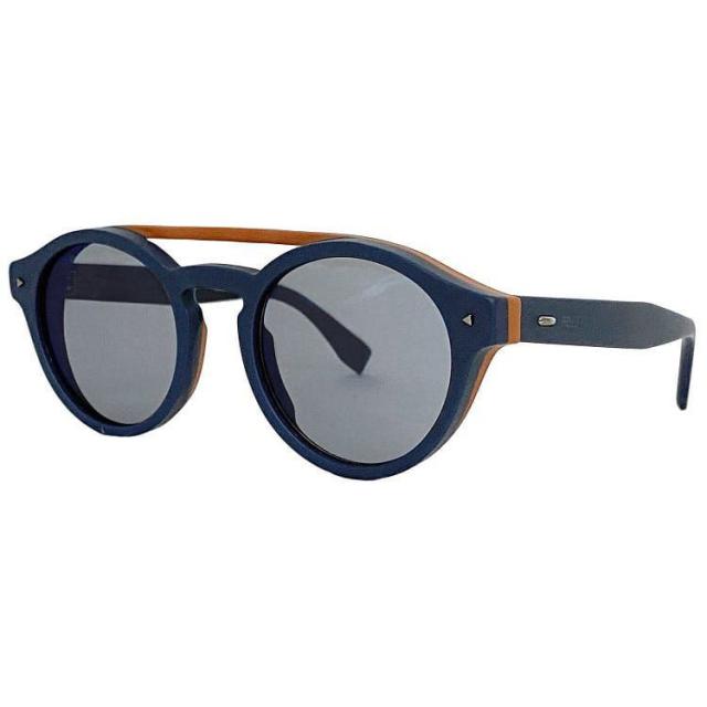 フェンディ サングラス グレー ネイビーブルー FF M0017  美品 プラスチック 中古 FENDI アイウエア ミラーレンズ ラウンドレンズ 定番 人気 ケース付 灰色 紺色 青 お洒落 カジュアル レディース メンズ 小物 ブランド小物 高級感 上品 ブランド 本物 鑑定済み