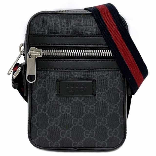 グッチ ショルダーバッグ グレー ブラック ＧＧスプリーム 598103 f-19989 美品 PVC レザー 中古 GUCCI ミニバッグ GG ファスナー ポシェ