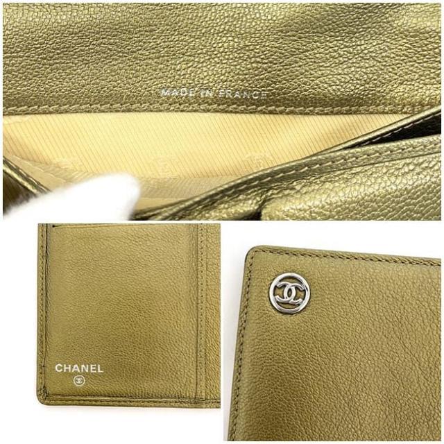 シャネル 二つ折り 長財布 メタリックグリーン - f-20260 財布 美品