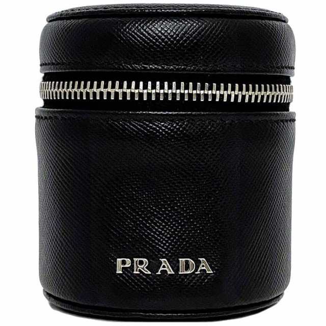 プラダ マルチ ポーチ ブラック NERO f-20318 美品 筒形 丸型 サフィアーノ レザー 中古 PRADA ミニ 小物入れ ジュエリー ファスナー ロ