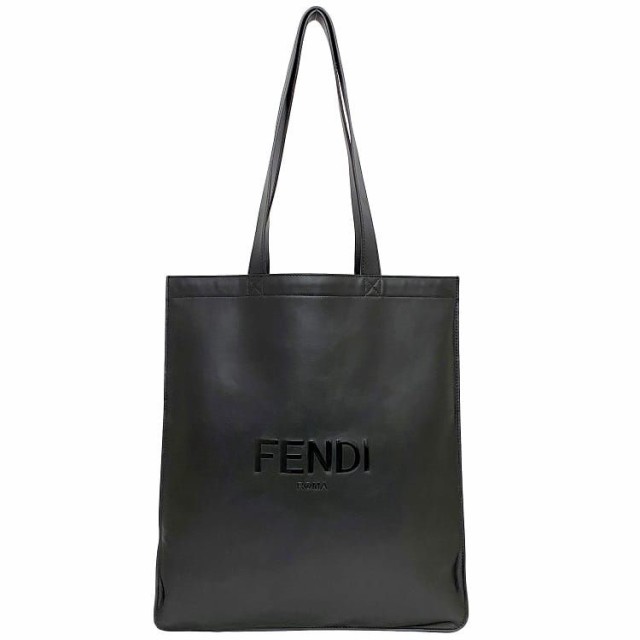 フェンディ トートバッグ ブラック 7VA538 f-20398 美品 レザー 中古 FENDI ロゴ エンボス 肩掛け 書類 a4 通勤 通学 シンプル 無地 人気