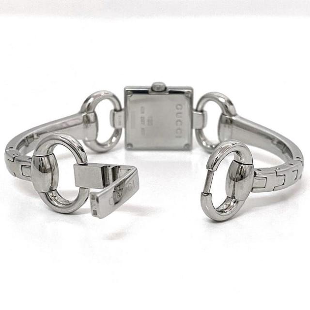 グッチ 腕時計 トルナヴァーニ ピンクシェル シルバー YA120515 f-20453 美品 時計 スクエア SS 中古 クオーツ GUCCI シェル文字盤  GG マイクロ 電池式 レディース 女性 箱有 箱付き フォーマル ビジネス 人気 お洒落 ブランド小物 ブランド 本物 鑑定済みの通販は