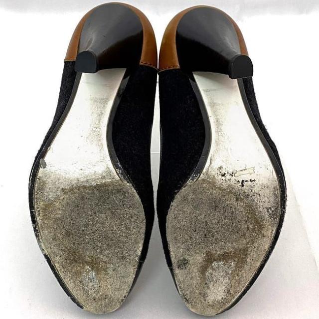 シャネル パンプス ec-21061 ブラック ブラウン 美品 23.5cm レザー ウール 中古 CHANEL アパレル ピンヒール レディース シューズ 靴 ロゴ ヴィンテージ レア ヒール 革 バックロゴ 黒 茶色 10cmヒール ハイヒール ブランド 本物 鑑定済み