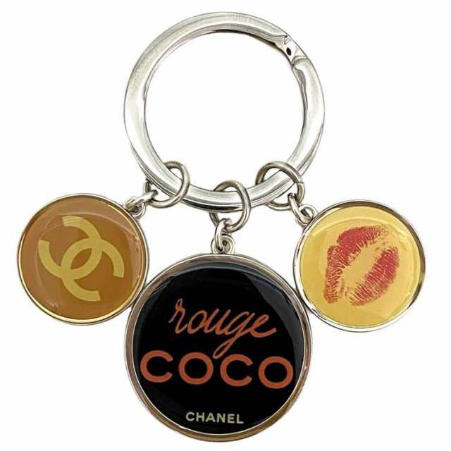 シャネル キーリング ec-21066 シルバー ブラック イエロー ココマーク 美品 メタル 中古 CHANEL COCO リップ キーリング チャーム 定番